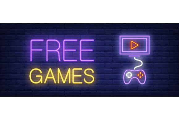 Download Free Games Neon Text with Joystick and M - Premium Resources