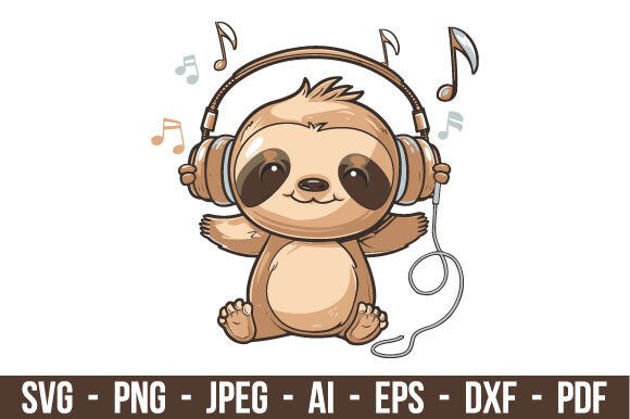 Download Whimsical Sloth with Headphones SVG - Premium Resources