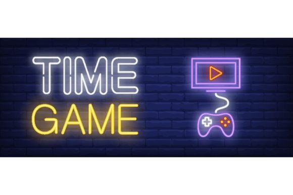 Download Time Game Neon Text with Joystick and Mo - Premium Resources