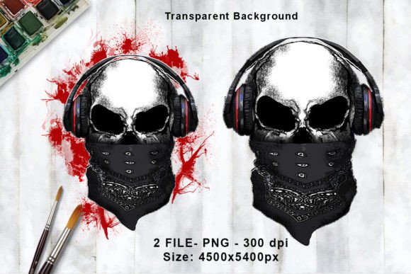 Download Skull with Headphones and Bandana - Headphones Collection