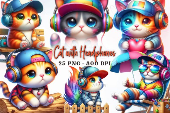 Download Colorful Cat with Headphones Sublimation - Premium Bundle
