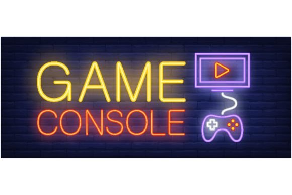 Download Game Console Neon Text with Joystick and - Premium Resources